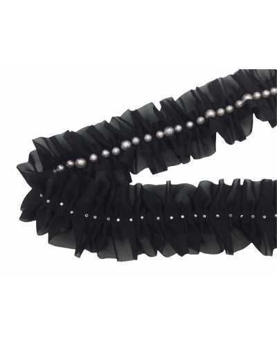50 Cm Passementerie Chiffon Rouches Perles Lisses Facettes Haut 5 Cm