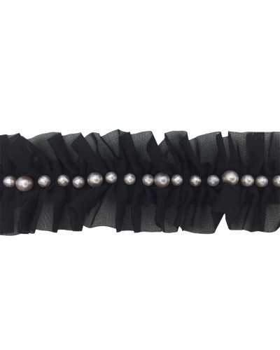 50 cm Besatz Chiffon Rouches Facettierte glatte Perlen hoch 5 cm