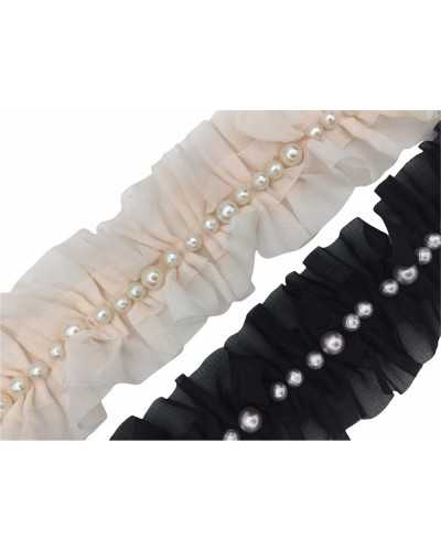50 Cm Passementerie Chiffon Rouches Perles Lisses Facettes Haut 5 Cm