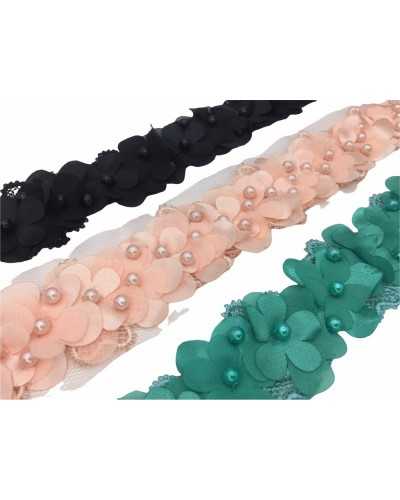 50 cm Blumen, Satin-Georgette, lasergeschnittene Nähperlen, Makramee-Basisband, Tüll, 5 cm hoch