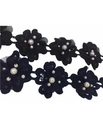 50 Cm Pasamaneria Flores Perlas Macrame Alto 55 Mm pieza de 50 cm 10 flores