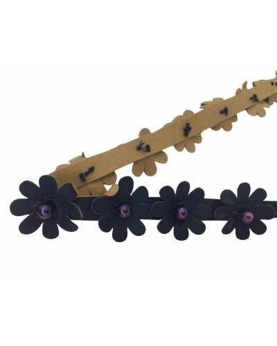 50 Cm Pasamanería Imitación Cuero Flores Abalorio 25 Mm Alto 18 Flores