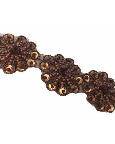50 cm Verzierungen Blumen Perlen genähte Pailletten Bronze hoch 35 mm