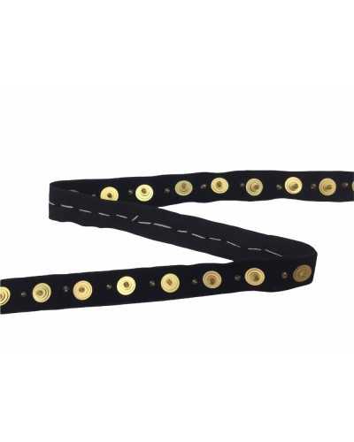 Pasamanería 50 Cm Cinta De Terciopelo Negro Con Tachuelas Y Cuenta De Resina Dorada De 1,5 Cm De Altura