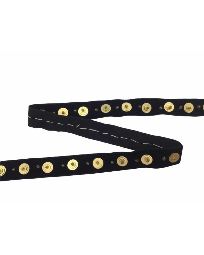 Ruban Velours Noir 50 Cm Passementerie Clous Et Perle Résine Or 1,5 Cm De Haut