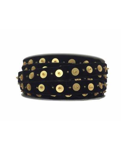 Ruban Velours Noir 50 Cm Passementerie Clous Et Perle Résine Or 1,5 Cm De Haut