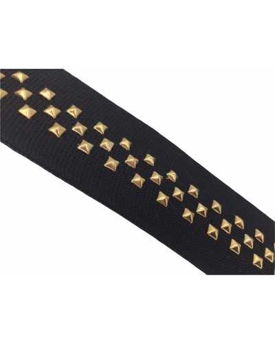 Pasamanería Semielástica 50 Cm Malla Jersey Negro Tachuelas Metálicas 4 Cm De Altura
