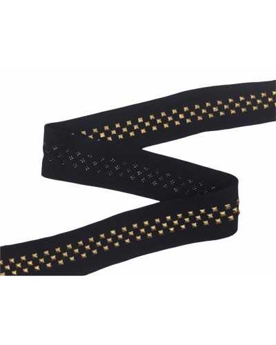 Pasamanería Semielástica 50 Cm Malla Jersey Negro Tachuelas Metálicas 4 Cm De Altura