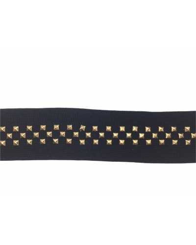 Pasamanería Semielástica 50 Cm Malla Jersey Negro Tachuelas Metálicas 4 Cm De Altura