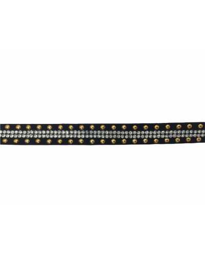 50 cm Verzierungen, Zierstich-Bordüre, Eco, Schwarz, Dainet, Goldnieten, Silberne Strasssteine, Höhe 12 mm