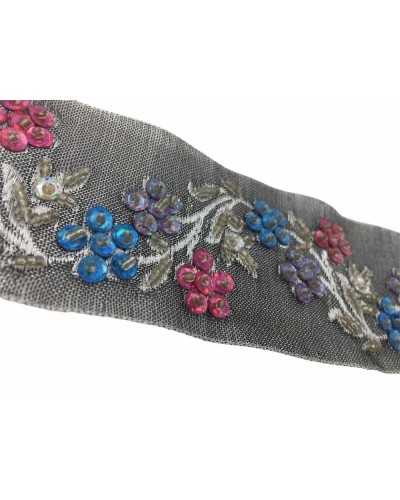 50 Cm Partition Trimmings Organza Faceted Sequins Embroidered 4 Cm High