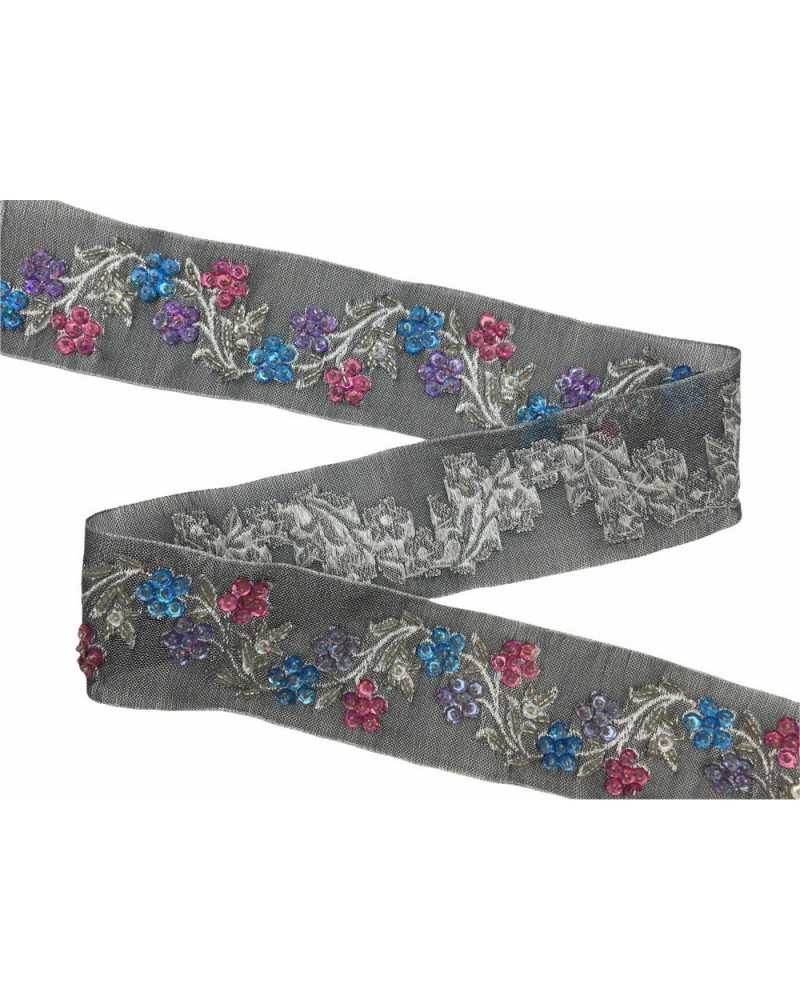50 Cm Partition Trimmings Organza Faceted Sequins Embroidered 4 Cm High