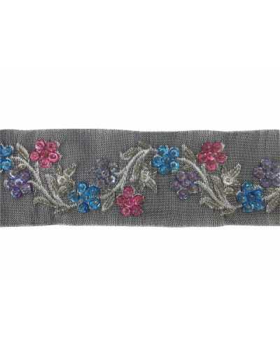 50 Cm Partition Trimmings Organza Faceted Sequins Embroidered 4 Cm High