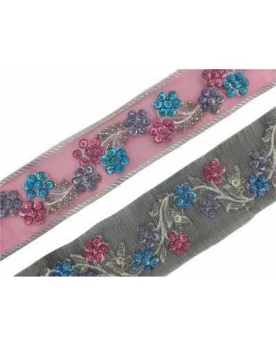 50 Cm Partition Trimmings Organza Faceted Sequins Embroidered 4 Cm High