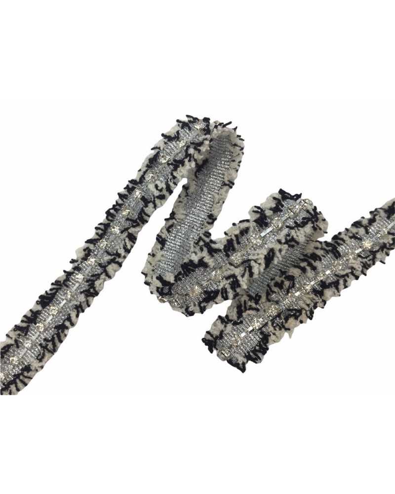 50 cm Verzierungen Trennwand Abdeckung Punktbasis Schwarz Weiß Gros Grain Silber Lurex Strass Höhe 2 cm