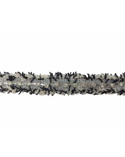 50 cm Verzierungen Trennwand Abdeckung Punktbasis Schwarz Weiß Gros Grain Silber Lurex Strass Höhe 2 cm