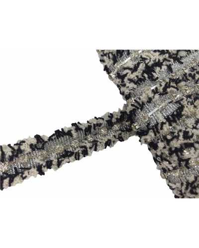 50 cm Verzierungen Trennwand Abdeckung Punktbasis Schwarz Weiß Gros Grain Silber Lurex Strass Höhe 2 cm