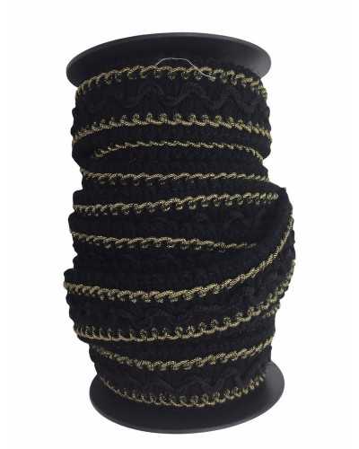 Passementerie Cordon Élastique Laine Lurex Noir Bord Haut 4 Cm