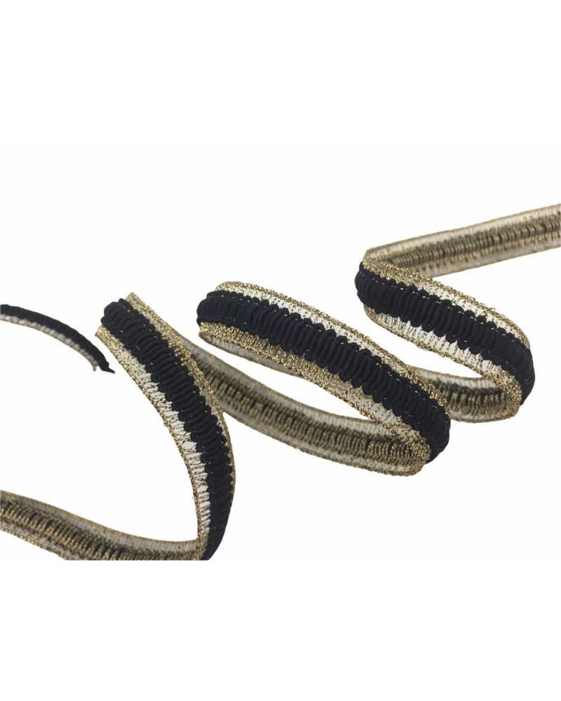Garnituren, Zierkante, metallischer Goldfaden, schwarze Basis, 15 mm hoch
