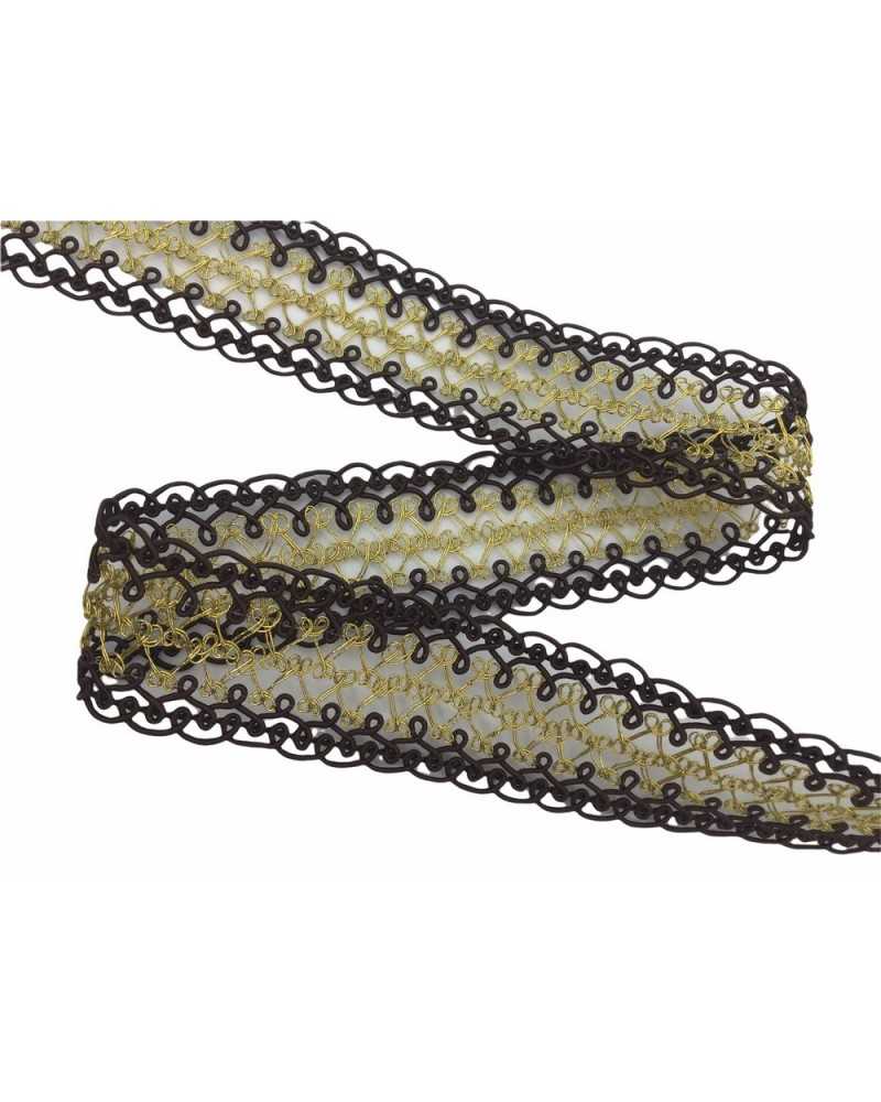 Passementerie Fil Agramano Marron Métallisé Doré 4 Cm De Haut