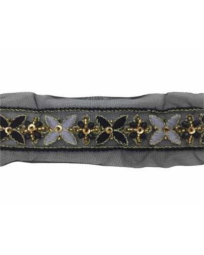 50 cm schwarze Besätze, bestickte goldfarbene genähte Perlen, Organza-Basis, 25 mm hoch