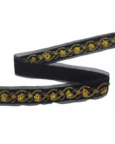50Cm Braid Edge Organza Ribbon Black Velvet Printed Embroidered Gold High 35 Mm