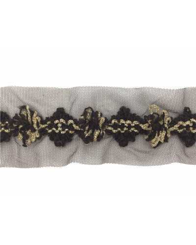 50 cm Besätze Rand gemischte Wolle braun Gold Lurex hoch 3 cm