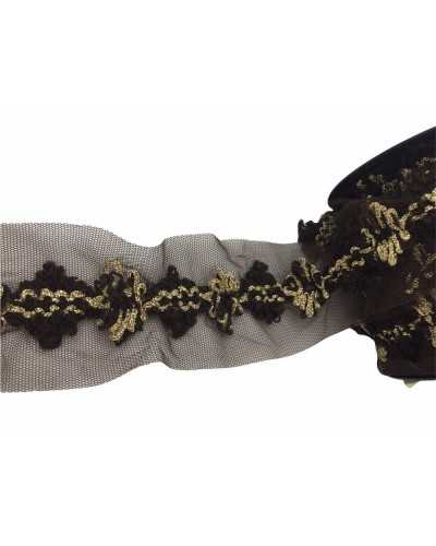 50 cm Besätze Rand gemischte Wolle braun Gold Lurex hoch 3 cm