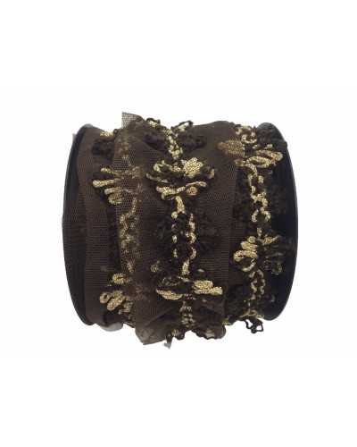 50 cm Besätze Rand gemischte Wolle braun Gold Lurex hoch 3 cm