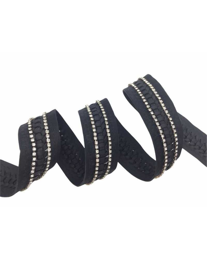 50 Cm Passamaneria Strass Treccia Finta Pelle Bordo Organza Alta 3 Cm