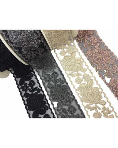 50 Cm Pizzo Ricamato Fiori Tramezzo Base Organza Rebrodè Alto 7 Cm