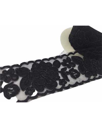 50 cm Spitze, bestickte Blumen, Trennwand, Basis aus Organza, Rebrodè, Höhe 7 cm