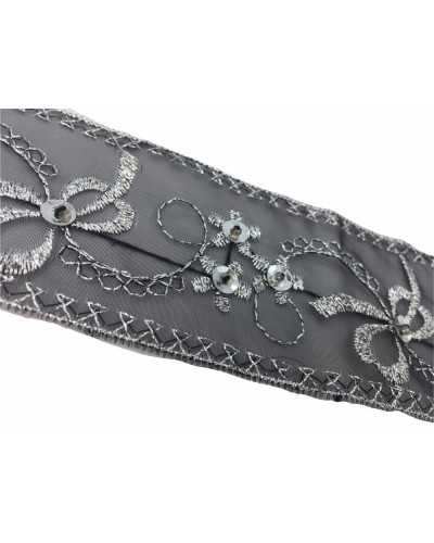 50 Cm Trimmings Partition Base Black Organza Embroidered Silver High 4 Cm