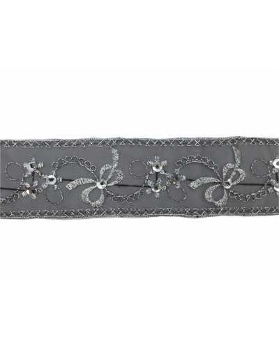 50 Cm Trimmings Partition Base Black Organza Embroidered Silver High 4 Cm