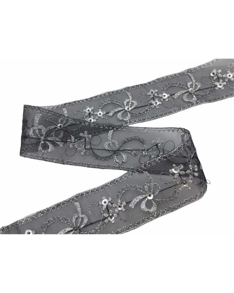 50 Cm Trimmings Partition Base Black Organza Embroidered Silver High 4 Cm