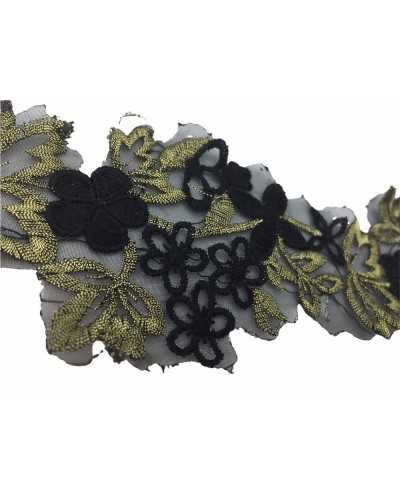 50 cm Verzierungen, Spitzenausschnitt, bestickt, schwarz-goldene Organza-Basis, 7 cm hoch