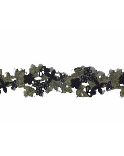 50 cm Passementerie Dentelle Découpe Brodée Or Noir Base Organza 7 Cm De Haut