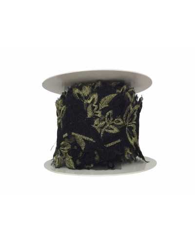 50 Cm Passamaneria Pizzo Ritagliato Ricamato Nero Oro Base Organza Alto 7 Cm
