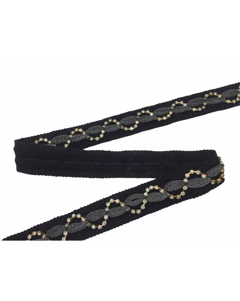 50 Cm Pasamanería Borde Separador Alambre Strass Organza Negro Alto 25 Mm