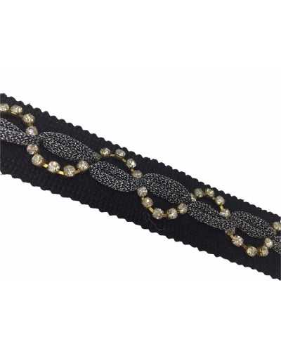 50 cm Passementerie Bord Cloison Fil Strass Organza Noir Haut 25 Mm