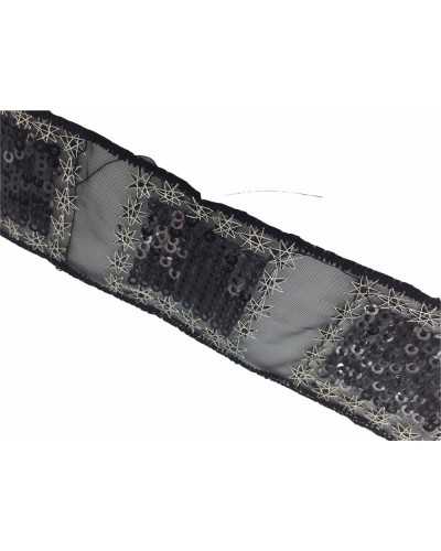 Trimmings border base black organza sequins embroidered silver thread