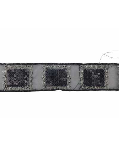 Trimmings border base black organza sequins embroidered silver thread