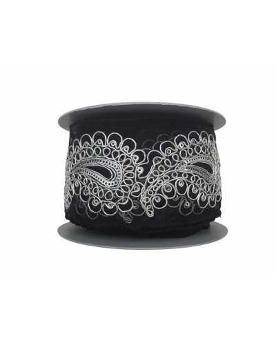 50 Cm Pasamanería Borde Organza Bordado Plata Negro Micro Lentejuelas Cachemir Alto 65 Mm