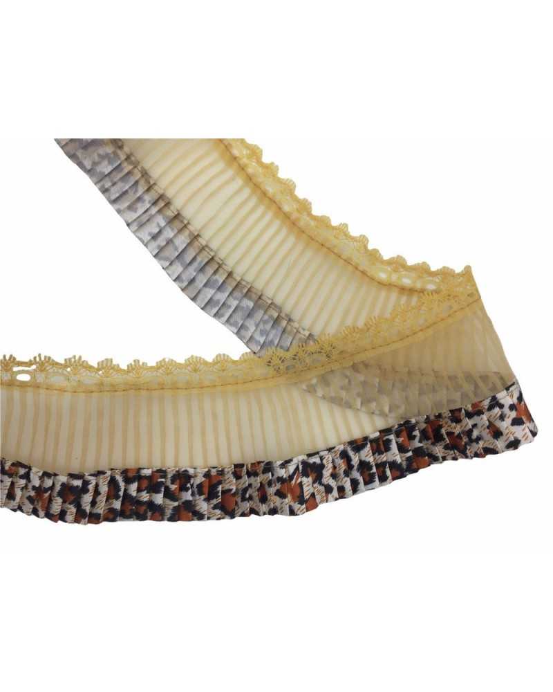 Besatz Plissè Organza Satin Spitze Leopard Gelbgold Höhe 75 mm