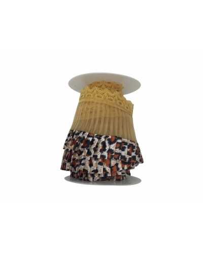 Besatz Plissè Organza Satin Spitze Leopard Gelbgold Höhe 75 mm