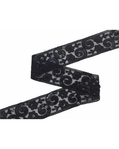 50 cm Trennwand, bestickte schwarze Organza-Basis, Pailletten, Höhe 55 mm