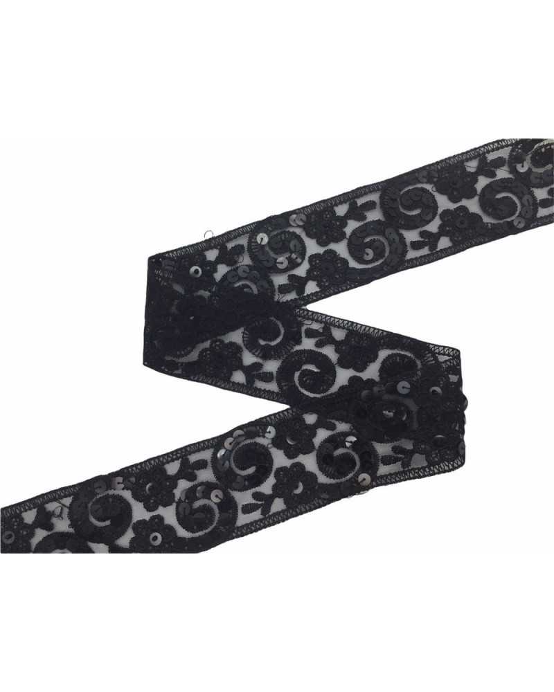 50 cm Trennwand, bestickte schwarze Organza-Basis, Pailletten, Höhe 55 mm