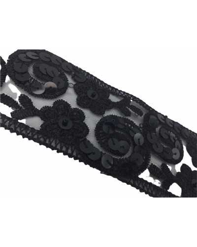 50 cm Trennwand, bestickte schwarze Organza-Basis, Pailletten, Höhe 55 mm