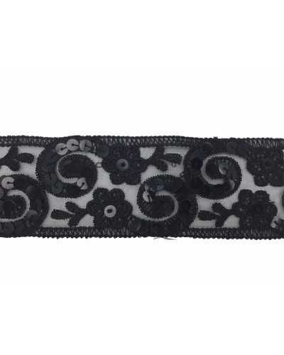 50 cm Trennwand, bestickte schwarze Organza-Basis, Pailletten, Höhe 55 mm
