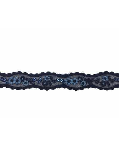 Passementerie Cloison Fleurs Brodées Paillettes Bleues Haute 25 Mm